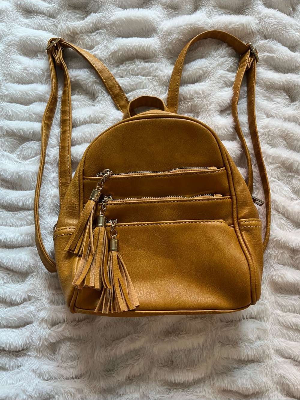 Mini Tassel Backpack - Mustard Yellow Faux Leather